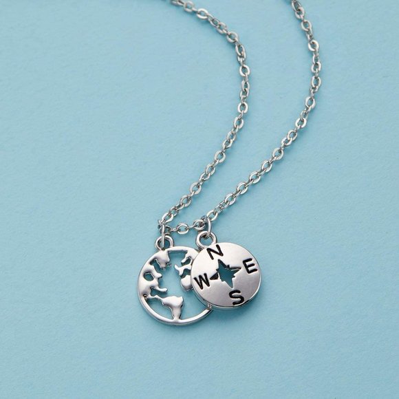 18K Gold Plated Compass World Map Pendant Necklace Graduation Gift for Friends